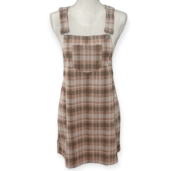 No Comment Pink/Tan Plaid Overall Mini Dress NWT - Picture 5 of 8